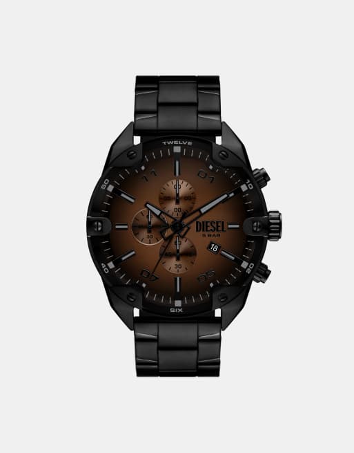 Diesel Men chronograph spiked, black stainless steel in black