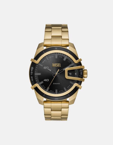 Diesel Men's caged three-hand date, gold-tone stainless steel watch in gold - view 1