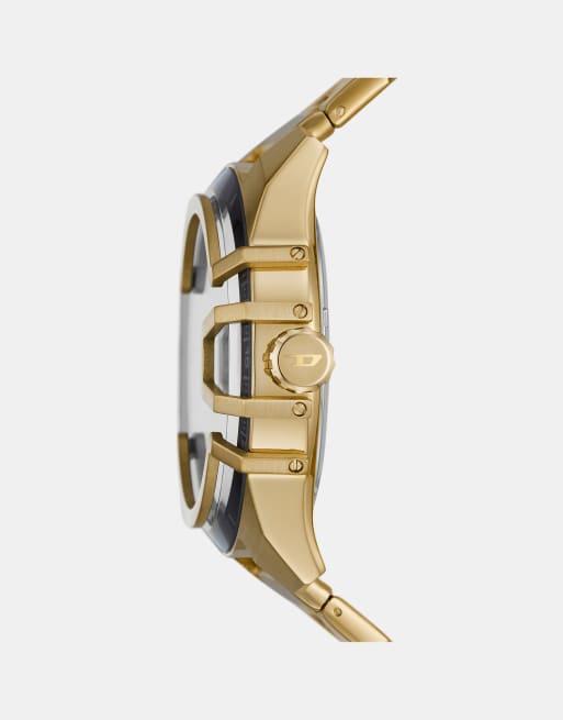 Diesel Men's caged three-hand date, gold-tone stainless steel watch in gold, 2 of 3
