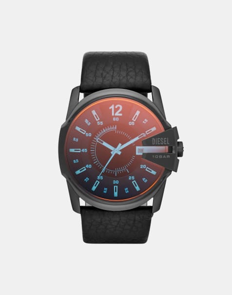Diesel Men's master chief three-hand date black leather watch- BLACK - view 1