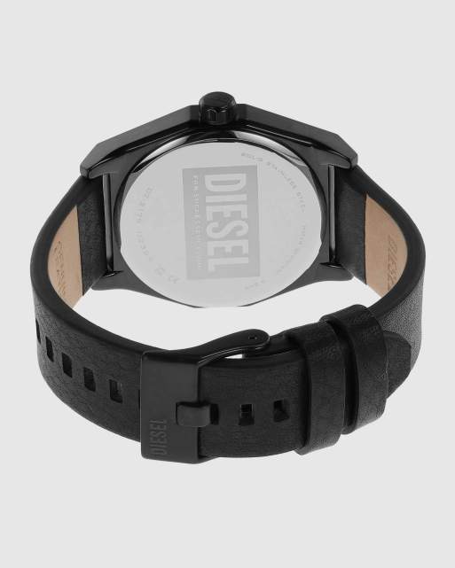 Diesel Men's Scraper three-hand black leather watch- BLACK, 4 of 4