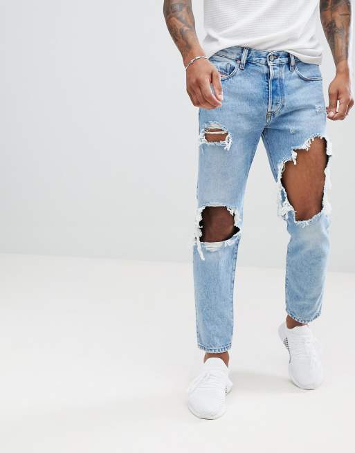 Diesel Mharky 90s slim fit distressed jeans in 0076m light wash | ASOS