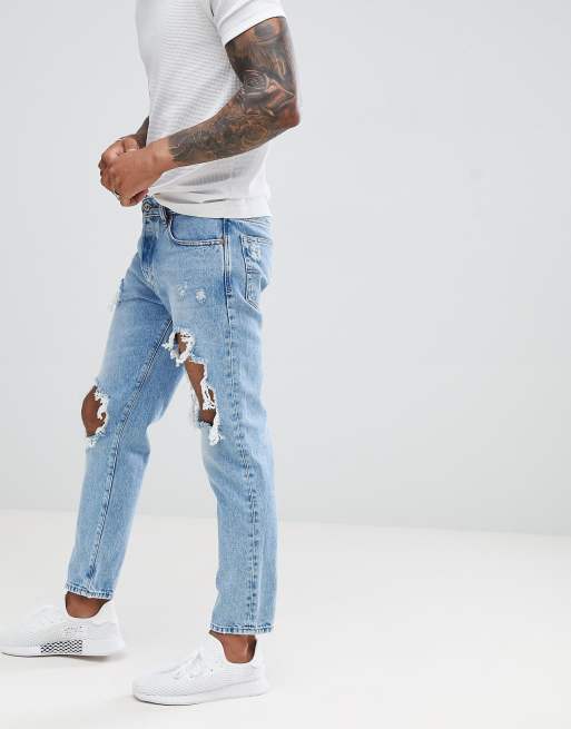 Diesel Mharky 90s slim fit distressed jeans in 0076m light wash