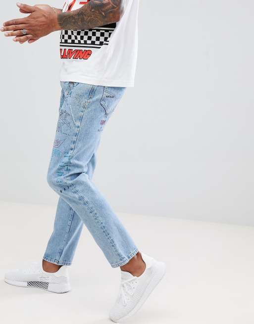 Diesel Mharky 90s slim fit doodle jeans in 0076K