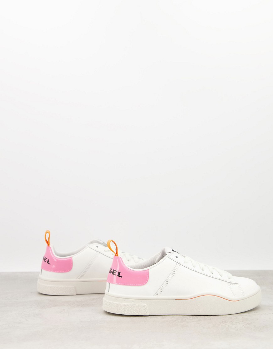 Diesel neon back detail lace up trainer in white