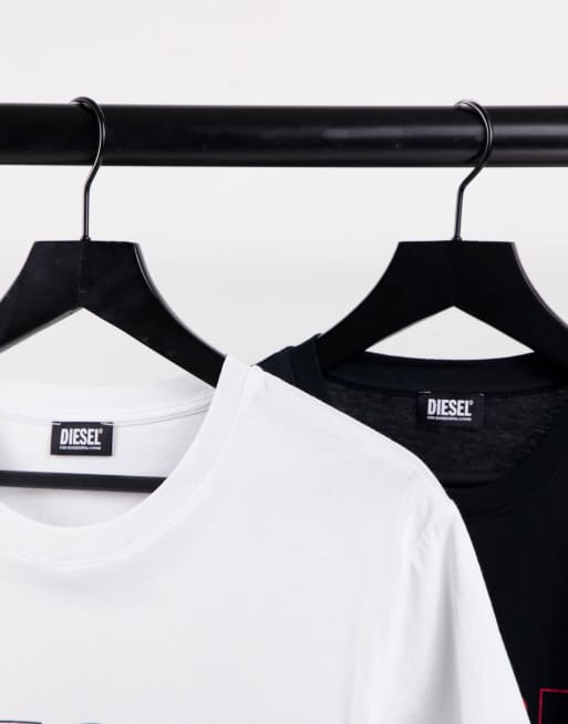 Diesel - Pakke med 2 par lounge-T-shirts med logo på brystet i hvid/sort , 3 af 4