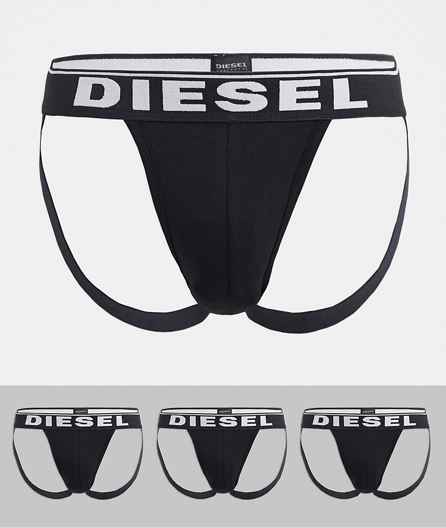 Diesel - Pakke med 3 ensfarvede jockstraps i sort med logo