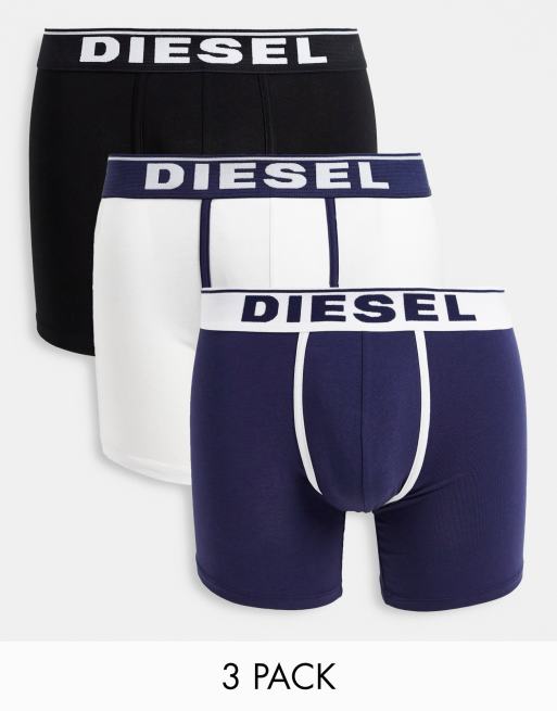 Diesel - Pakke med 3 par boksershorts i hvid/marineblå/sort med kontrastsømme 