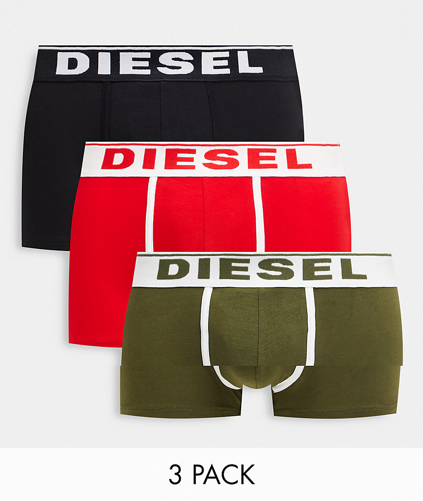 Diesel - Pakke med 3 par boksershorts i kaki/sort/rød-Multifarvet