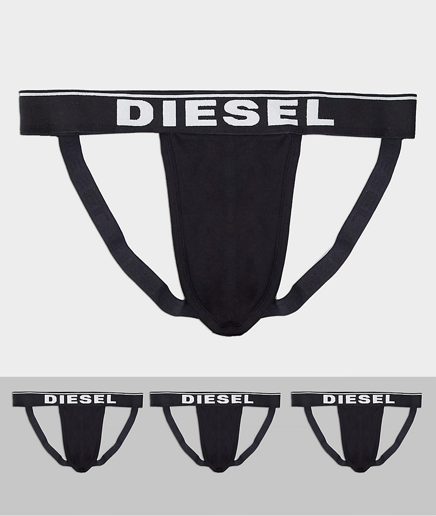 Diesel - Pakke med 3 sorte jockstraps med stort logo