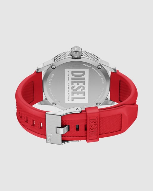 Diesel Rasp nsbb three-hand red silicone watch in silver, 4 of 4