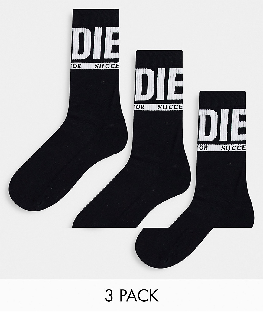 diesel ray 3 pack socks in multi-black