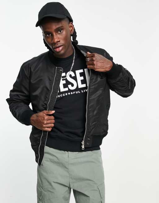 Diesel reversible bomber with back logo in black | ASOS