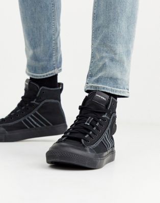 Diesel – S-Asticio – Svarta höga sneakers med sömdetalj