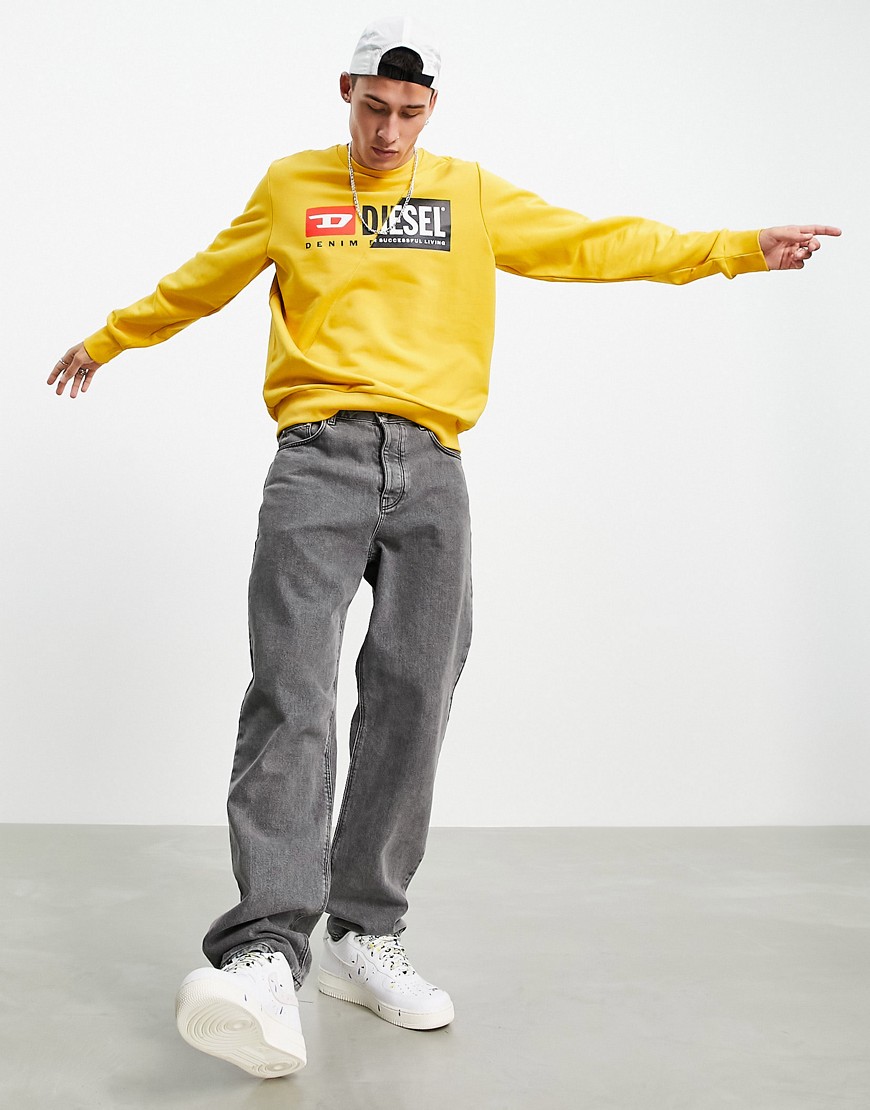 Diesel s-girk-cuty split logo crew neck sweatshirt in yellow