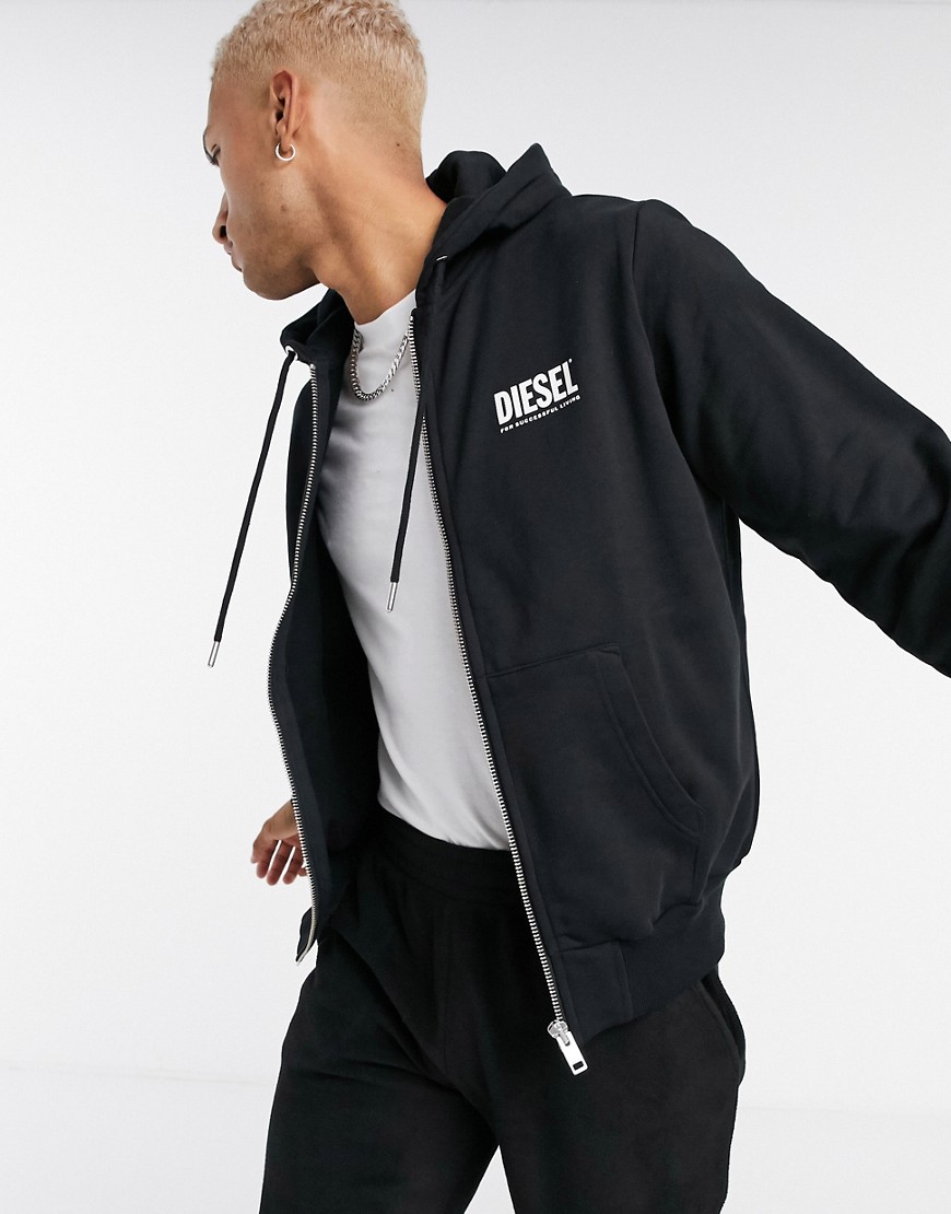 Diesel S-Girk large logo zip thru hoodie in black