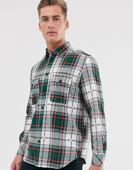Diesel S-Miller-A all over logo check shirt in green