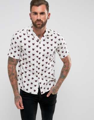 cat print dress shirt