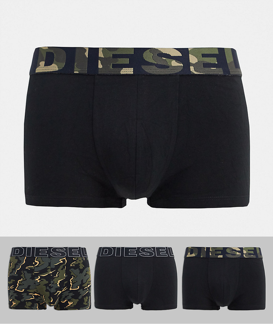 Diesel - Set van 3 boxershorts met camouflageprint in kaki-Groen