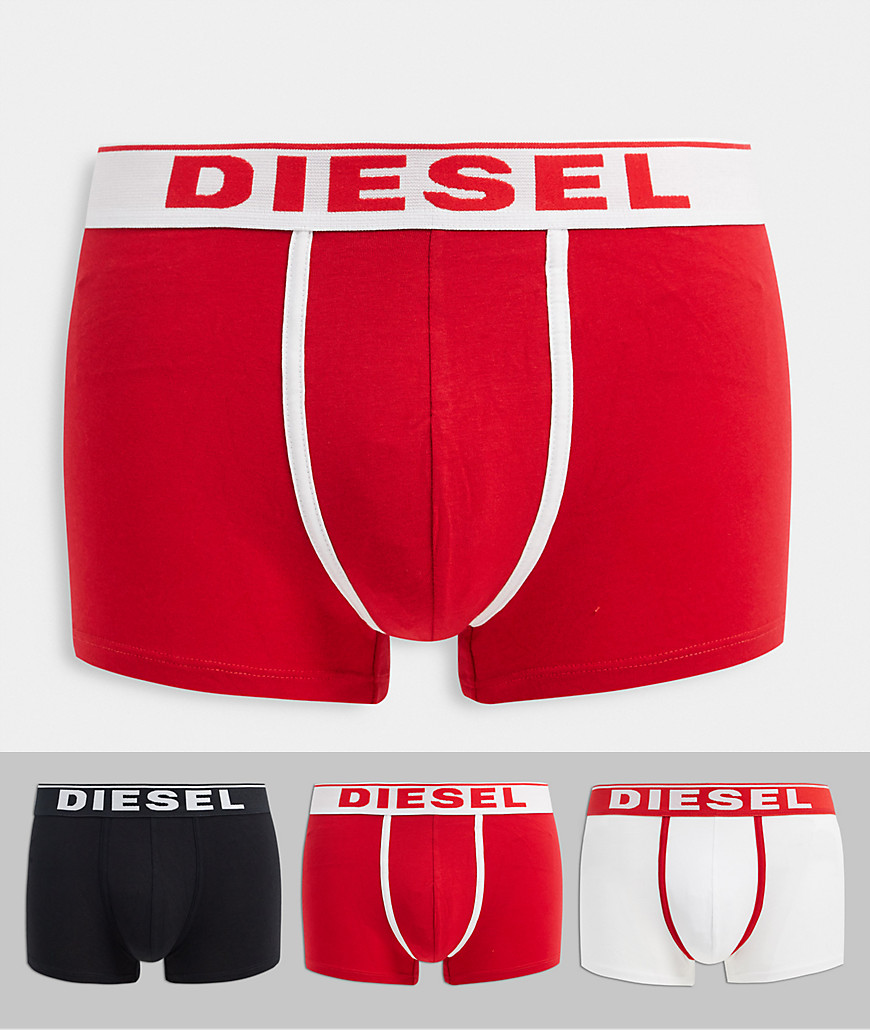 Diesel - Set van 3 boxershorts met logo en contrasterende biezen in zwart/rood/wit-Multi