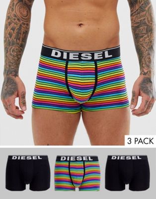 Diesel - Set van 3 boxershorts met strepen in regenboogkleuren-Multi