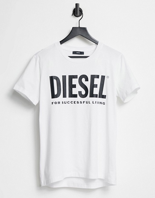 Diesel simple living slogan logo t shirt in white