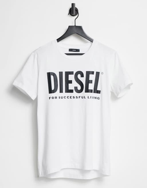 Diesel - Simple Living - T-shirt met logo en slogan in wit