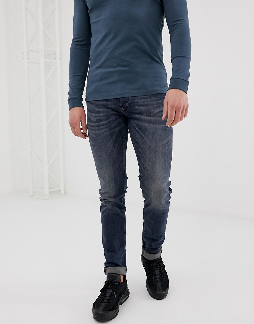 Diesel – Sleenker – Mörktvättade skinny jeans 069DG-Blå