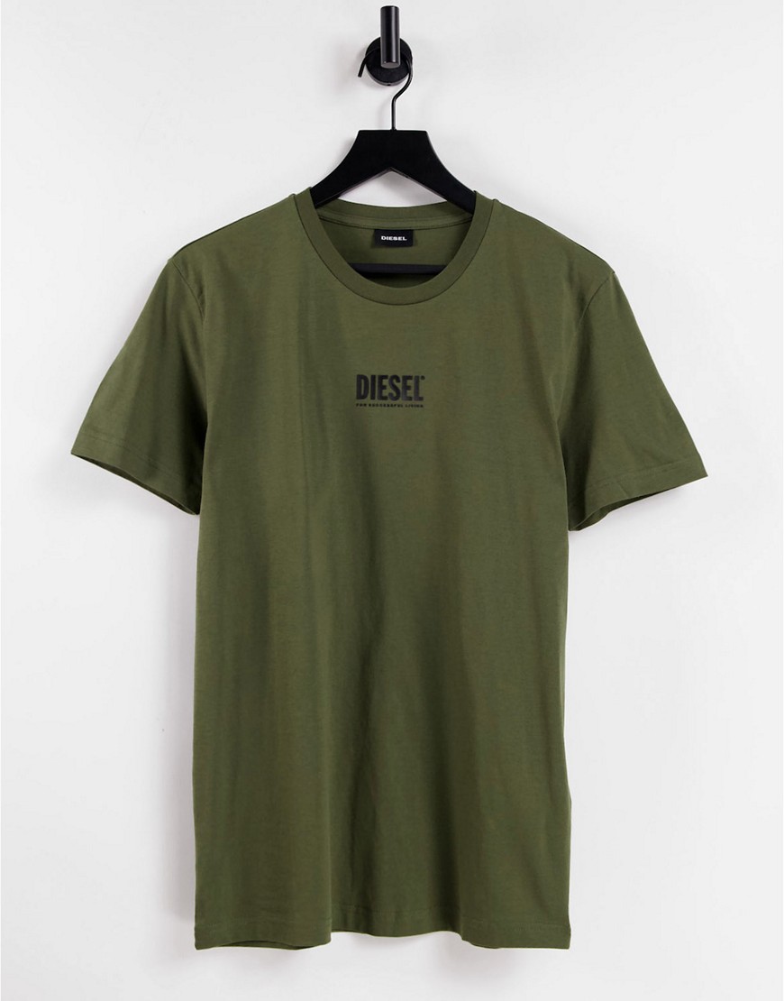 Diesel small logo t-shirt in khaki-Green