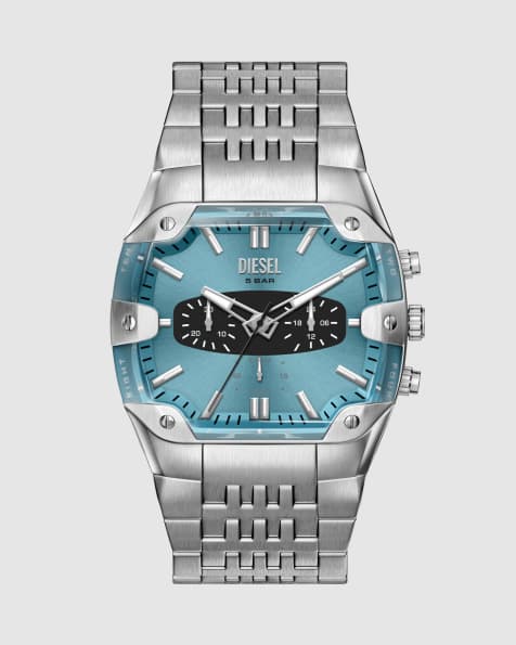 Diesel Spiked cushion chronograph stainless steel watch in silver - view 1