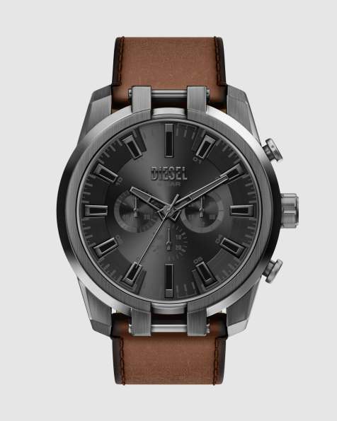 Diesel Split chronograph brown leather watch in gunmetal - view 1