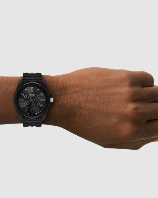 Diesel Stinger three-hand black silicone watch in black, 3 of 4