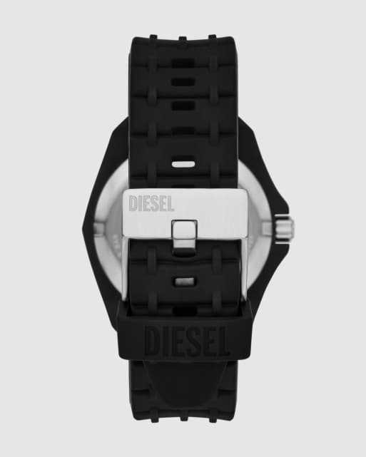 Diesel Stinger three-hand black silicone watch in black, 4 of 4