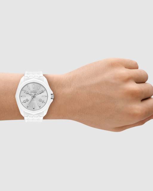 Diesel Stinger three-hand white silicone watch in white, 2 of 4