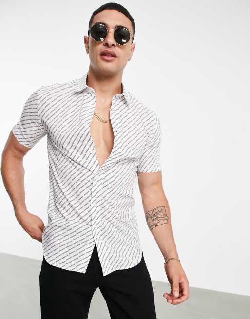 Diesel stripe logo short sleeve shirt in white | ASOS