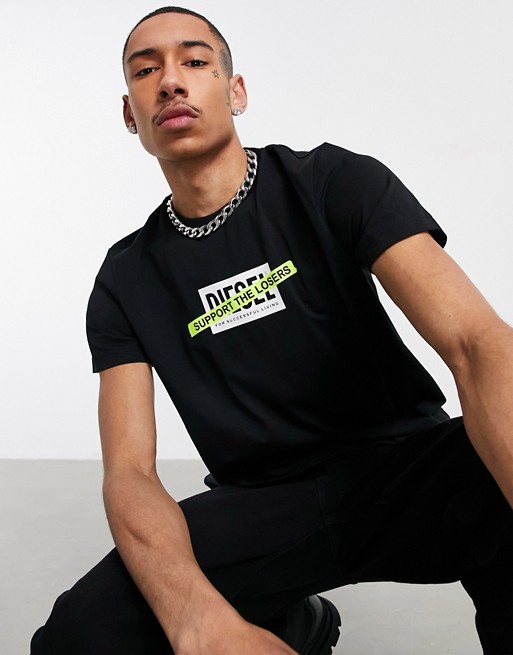 Diesel support the losers t-shirt in black