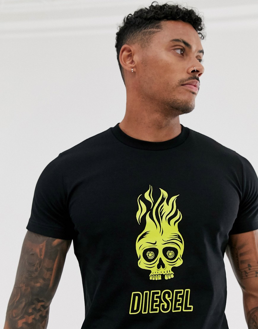 Diesel T-Diego A11 skull print t-shirt in black and yellow