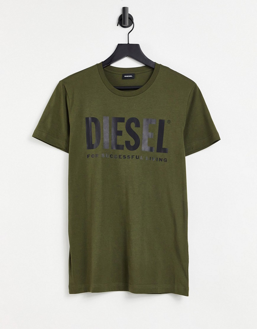 Diesel t-diego-logo t-shirt in khaki-Green