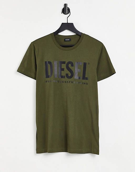 Men Diesel t-diego-logo t-shirt in khaki 