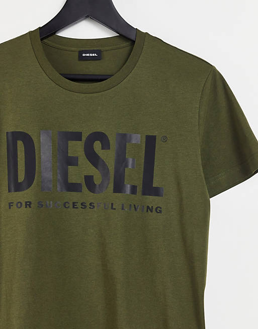 Men Diesel t-diego-logo t-shirt in khaki 