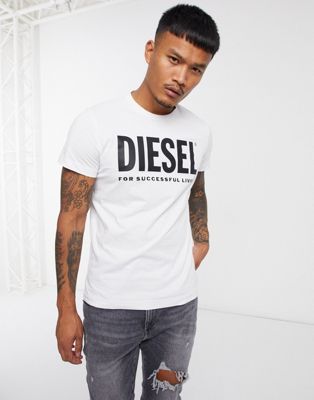 Diesel – T-Diego-Logo – T-Shirt mit großem Logo in Weiß