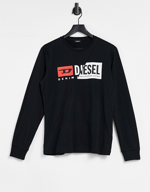 Diesel T-Diego-LS-Cuty split logo long sleeve t-shirt in black