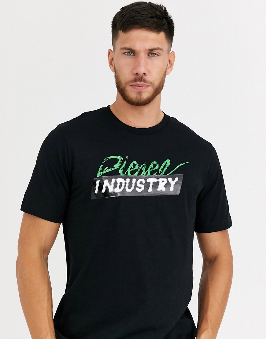 Diesel - T-Just-BX2 Industry - T-shirt nera con logo-Nero