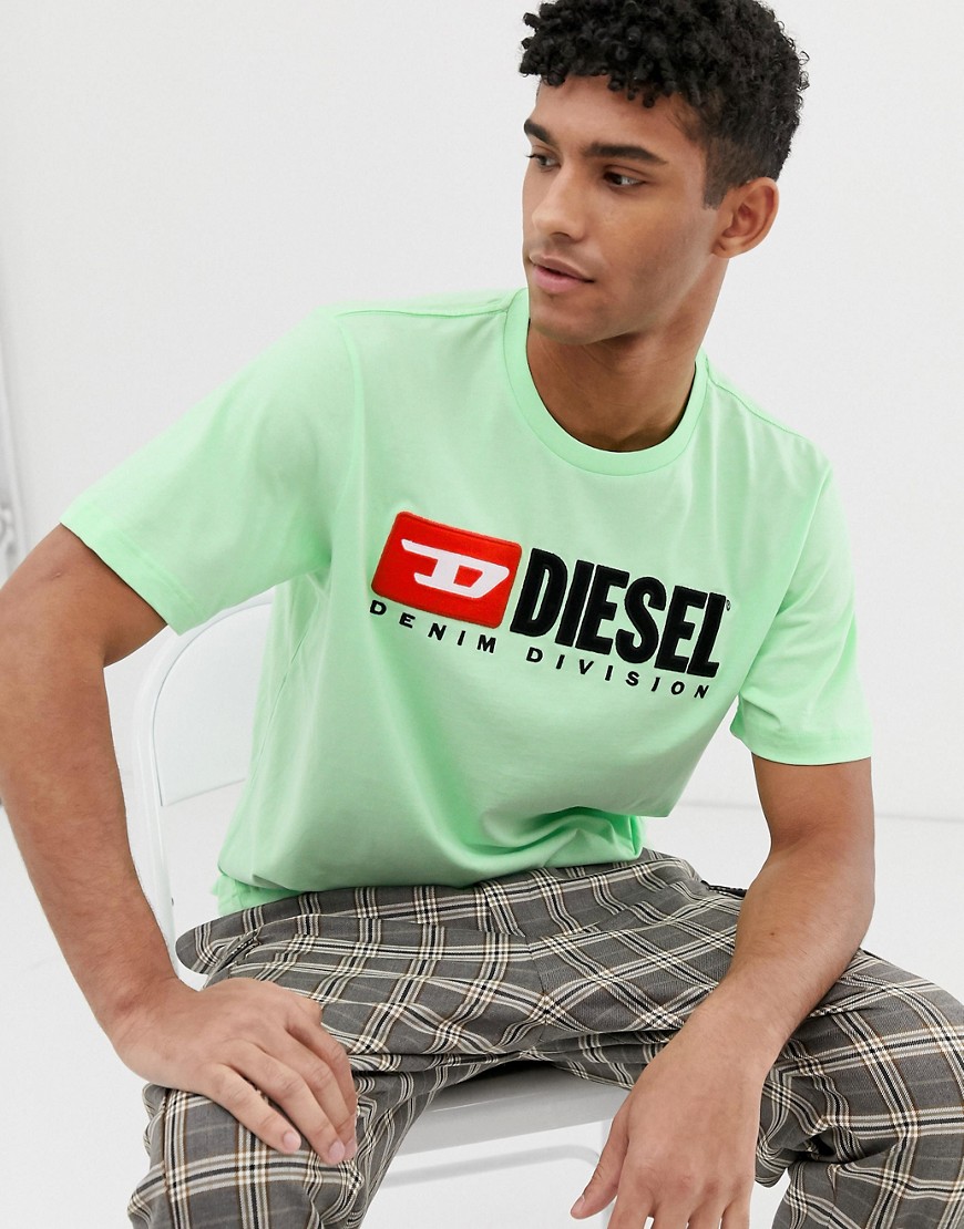 Diesel - T-Just Division - T-shirt met logo op de borst in fluor groen