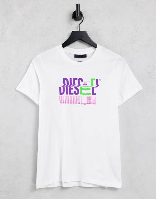Diesel - T-Sily K6 - T-shirt in wit met neonkleurig logo