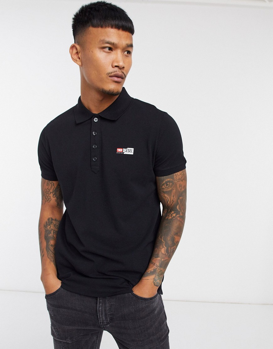 Diesel T-Weet-Split split logo polo shirt in black