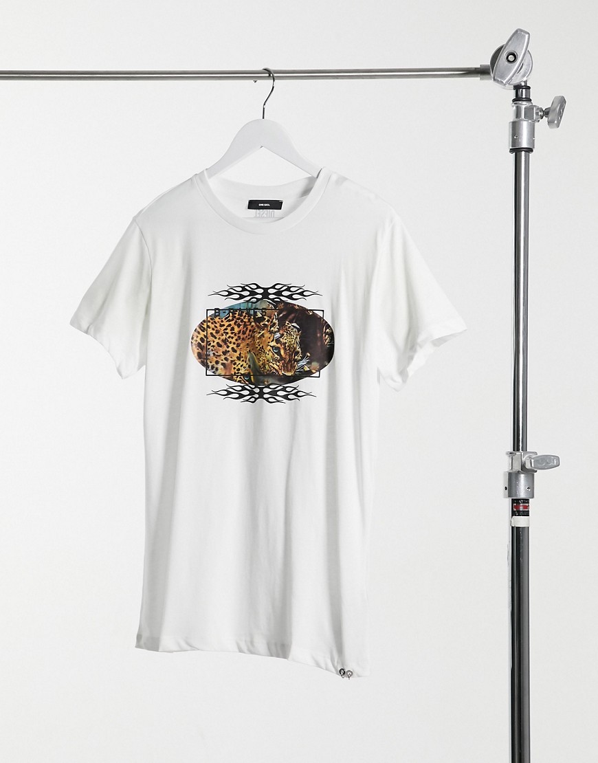 Diesel tattoo and leopard print t-shirt in white