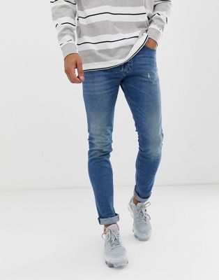 Diesel Tepphar jeans i smal pasform i 089AW medium forvasket stil-Blå