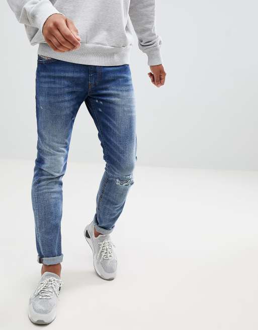 Diesel Thommer stretch slim fit blasted jeans in 084TW