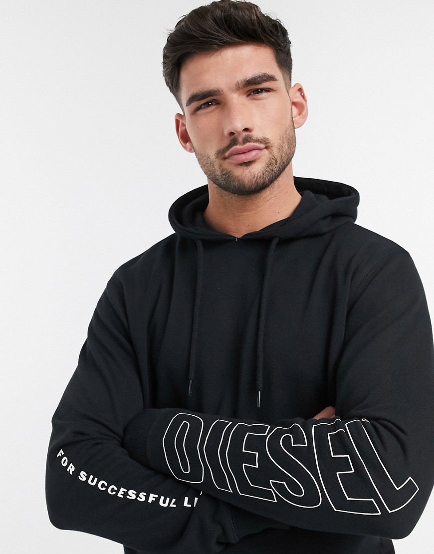 Diesel UMLT-Brandon arm logo hoodie in black SUIT 2